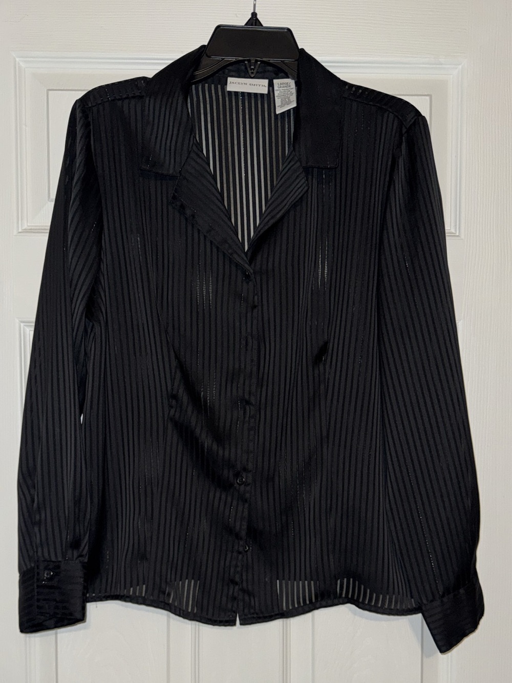 Jaclyn Smith - Black Sheer Striped Button-Up Blouse